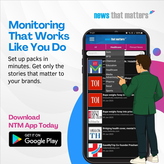 NTM app creative sample showing monitoring news packs messaging